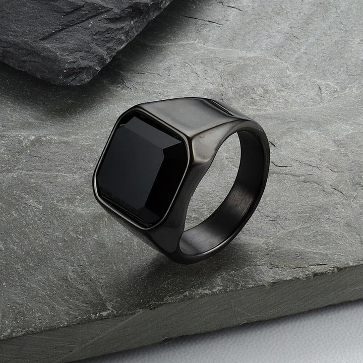 Black Gem Stone Stainless Steel Ring