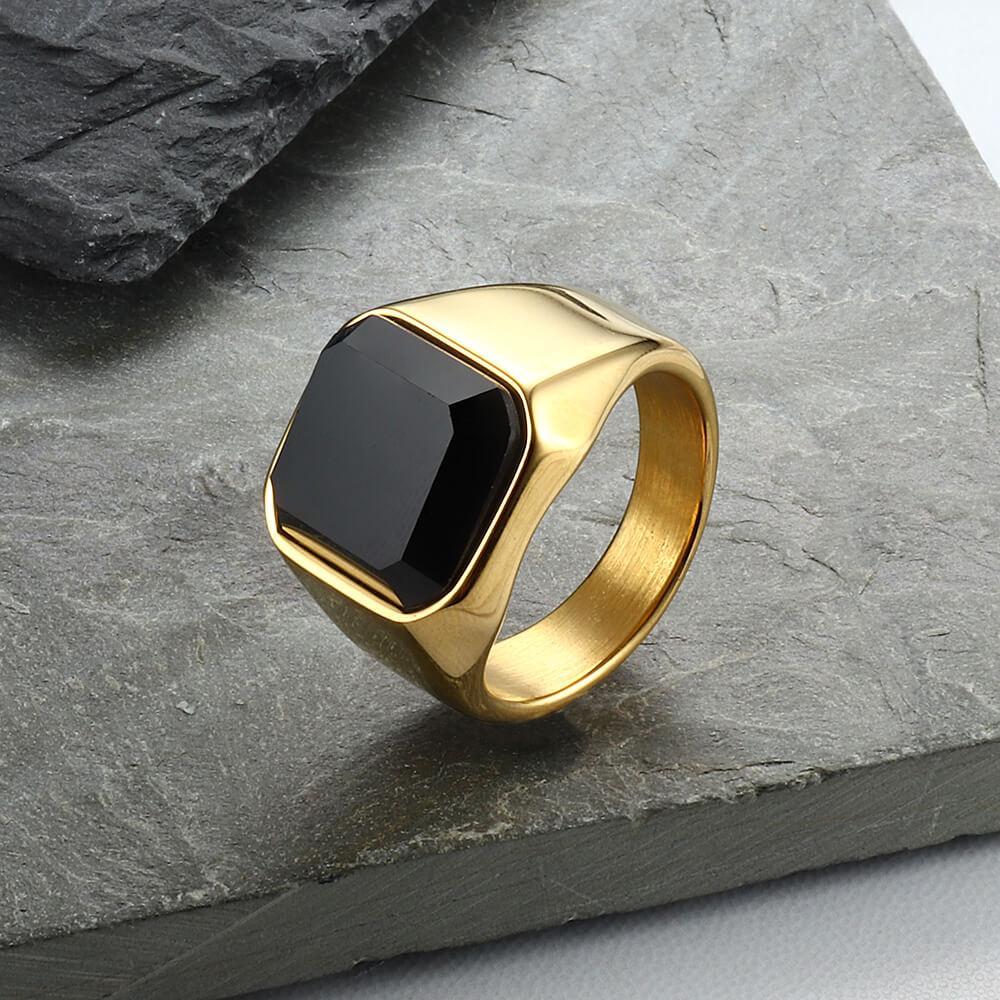 Black Gem Stone Stainless Steel Ring