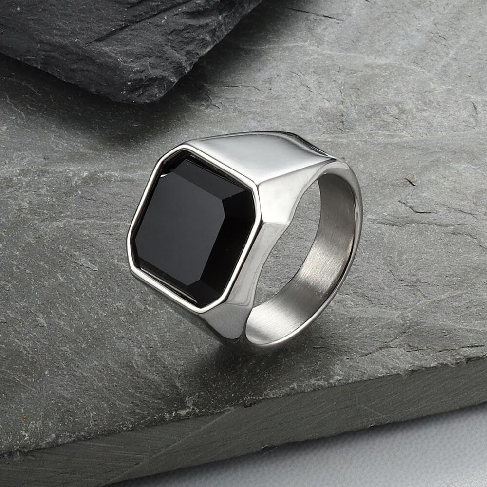 Black Gem Stone Stainless Steel Ring