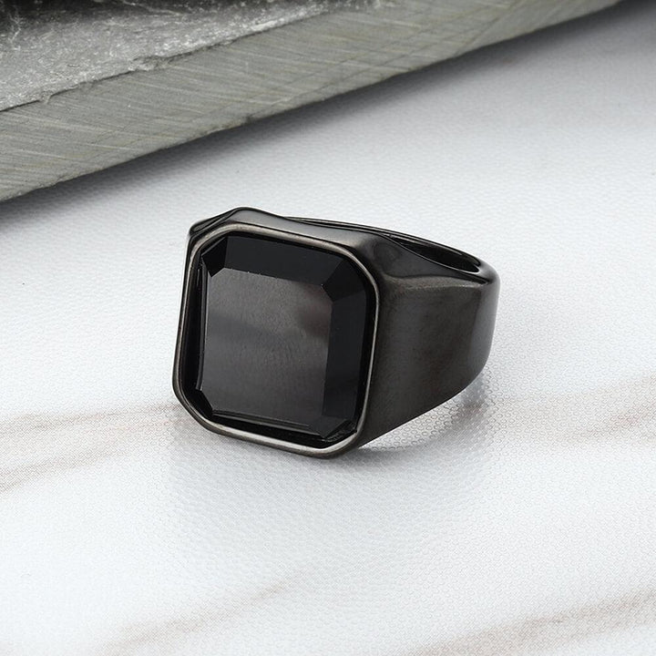 Black Gem Stone Stainless Steel Ring
