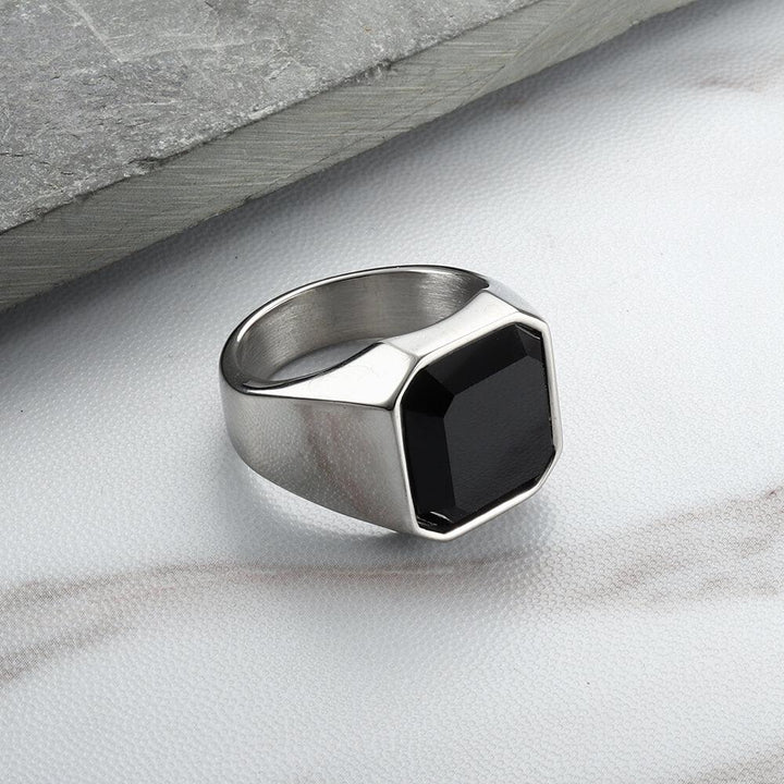 Black Gem Stone Stainless Steel Ring
