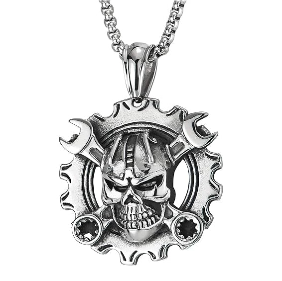 Winged Skull Biker Necklace