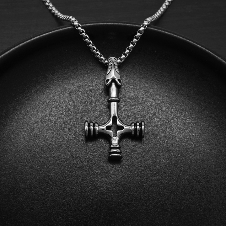 Viking Wolf Head Cross Pendant Necklace