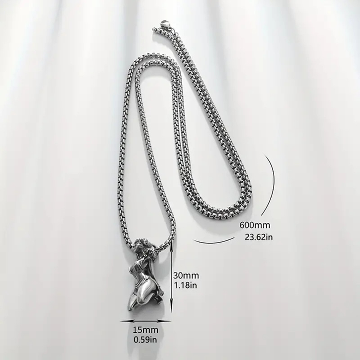 Retro Silver Tone Blindfolded Girl Sculpted Pendant Necklace