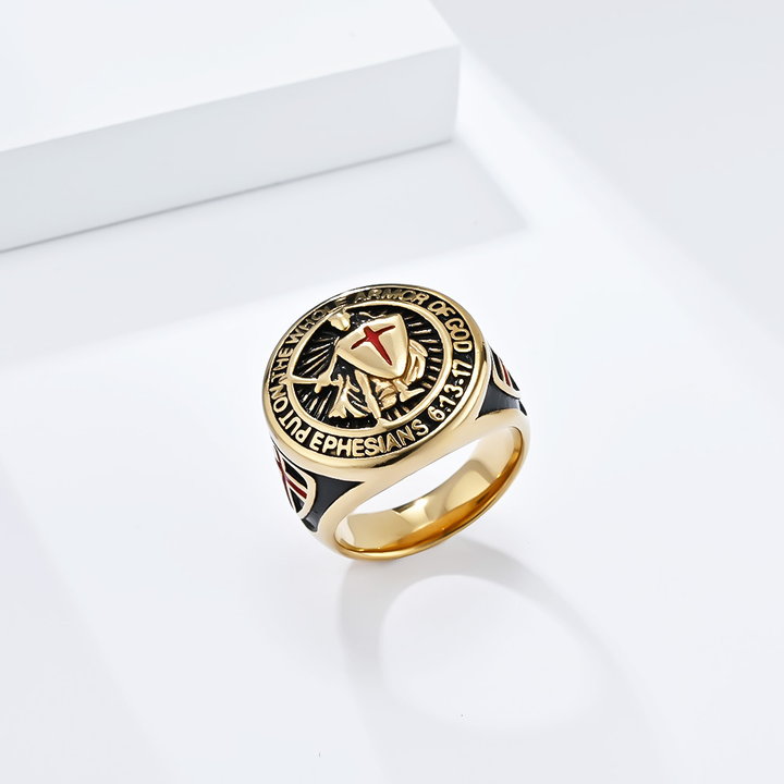 Engraved Warrior Cross Signet Ring