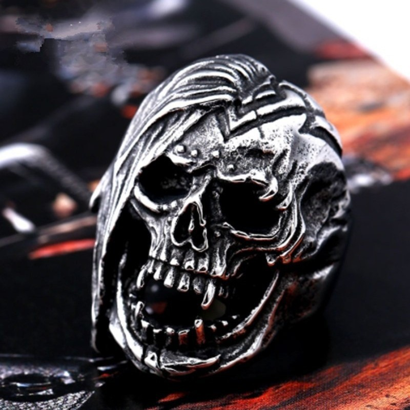 Antique Washed Grim Reaper Skull Punk Finger Ring