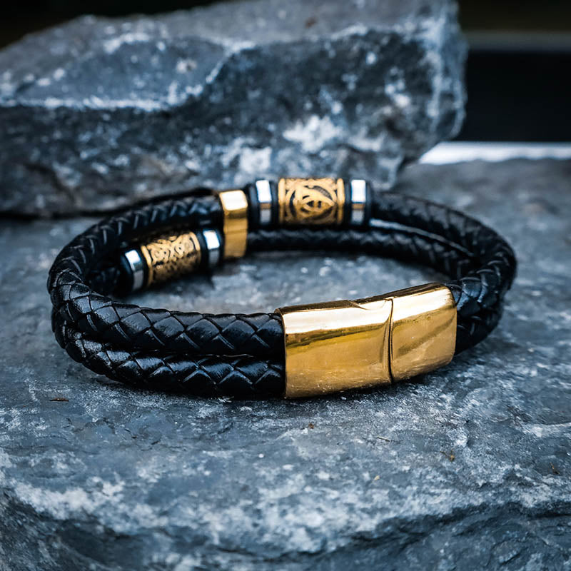 Nordic Viking Symbol Braided Leather Men Bracelet