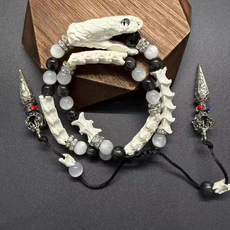 Retro Tribal Snake Head Beaded Bracelet