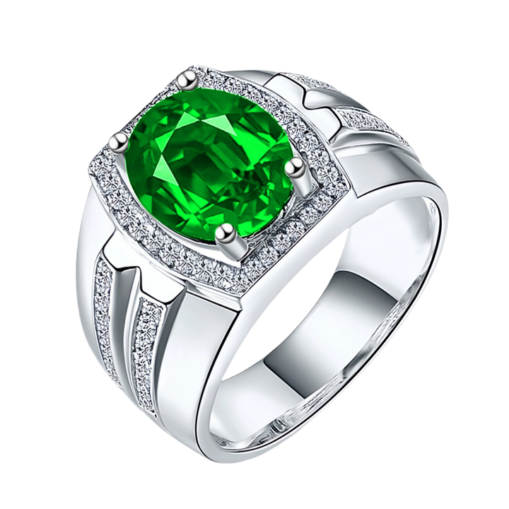Vintage Halo Oval Cut Gemstone Men Band Ring