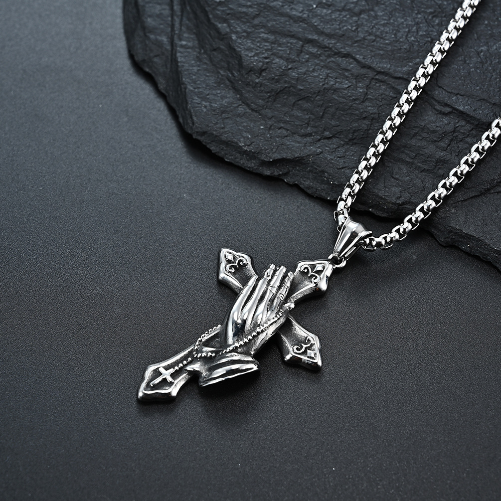 Religious Faith Praying Hands Cross Charm Necklace
