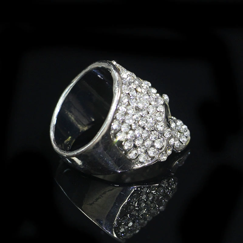 Sparkling Crystal Skull Statement Ring