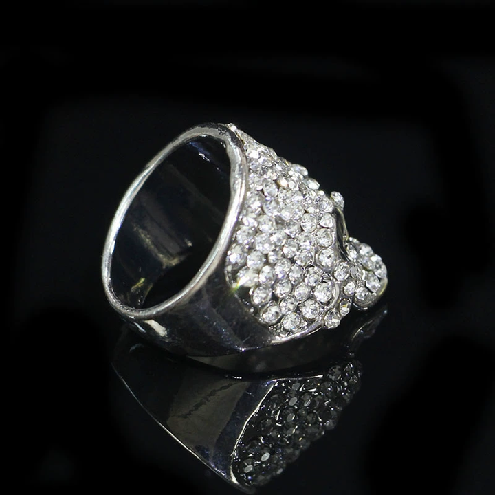 Sparkling Crystal Skull Statement Ring