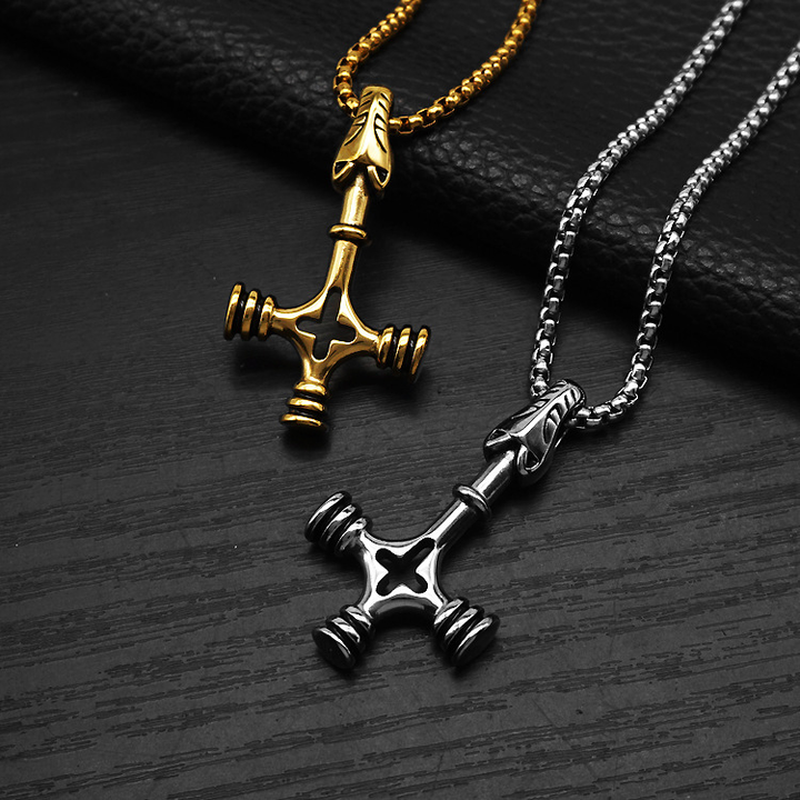 Viking Wolf Head Cross Pendant Necklace