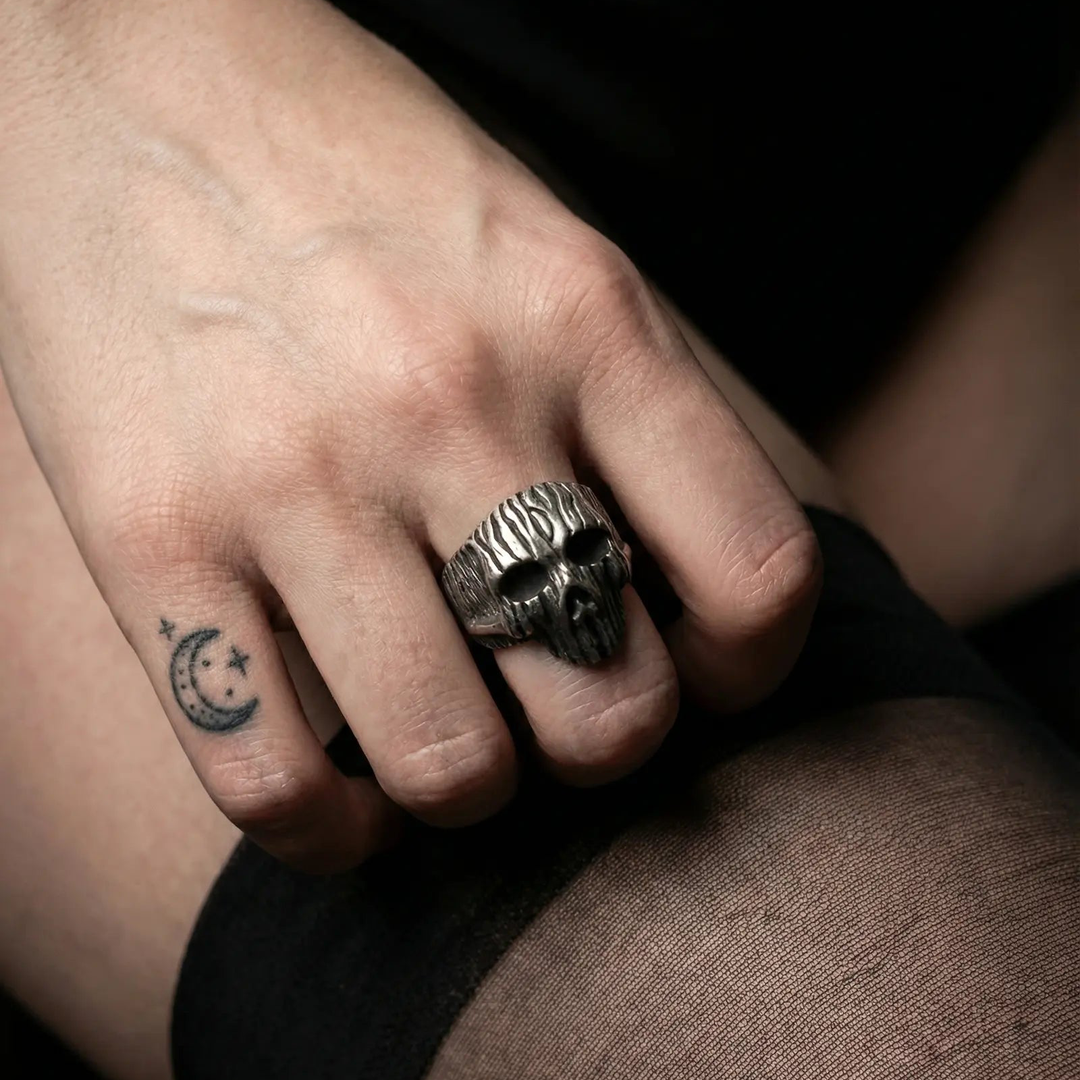 Textured Wraith Skull Statement Ring