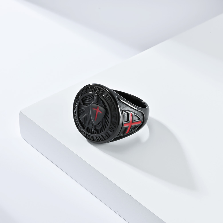 Engraved Warrior Cross Signet Ring