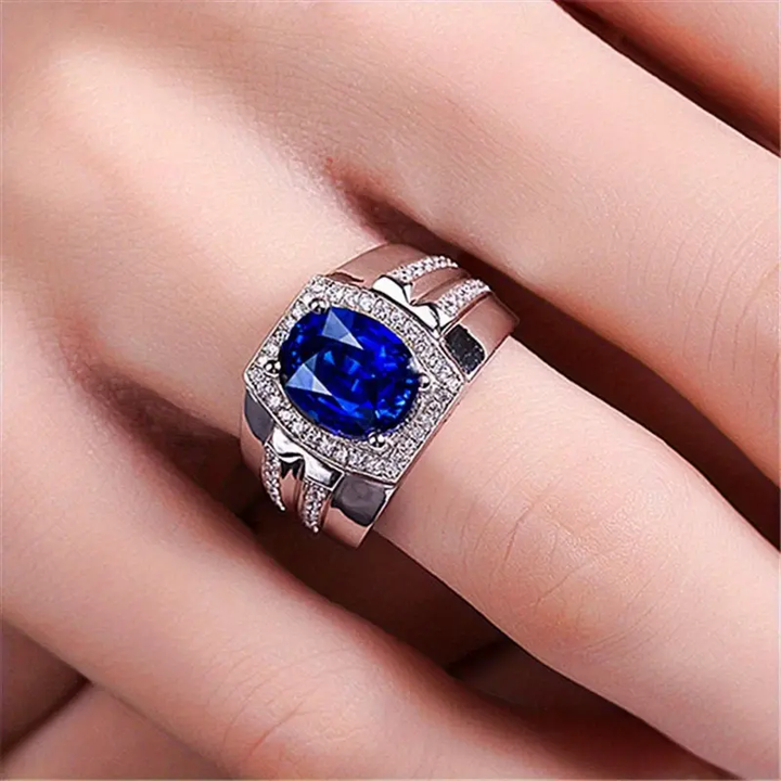 Vintage Halo Oval Cut Gemstone Men Band Ring