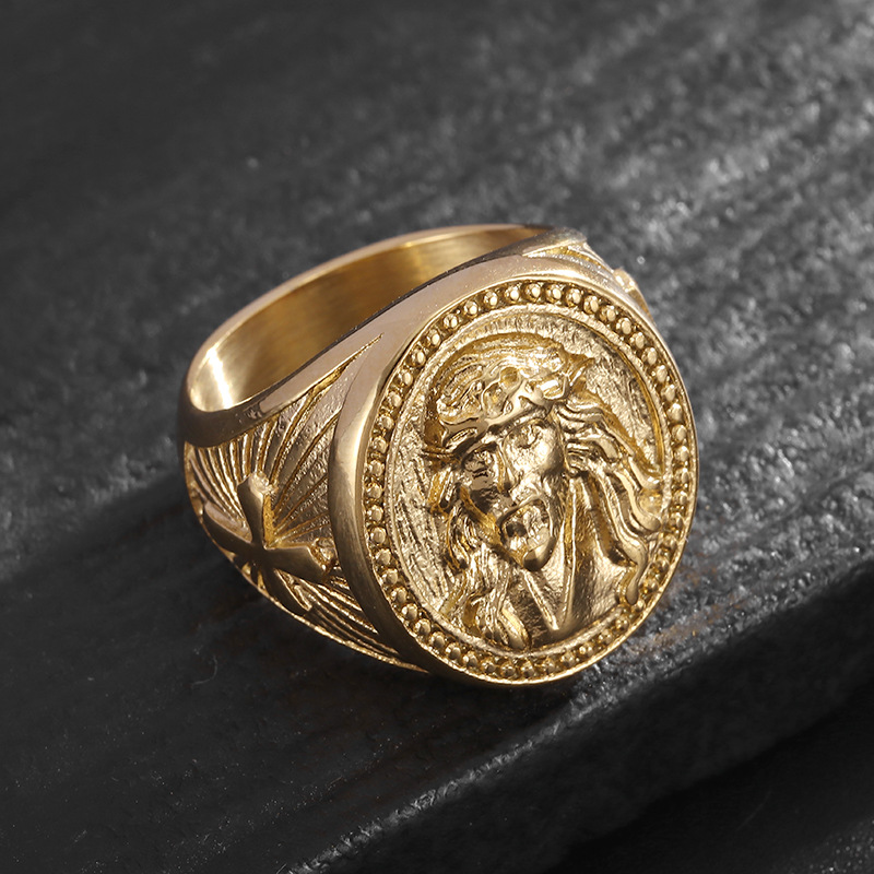Vintage Jesus Crown Of Thorns Cross Signet Ring