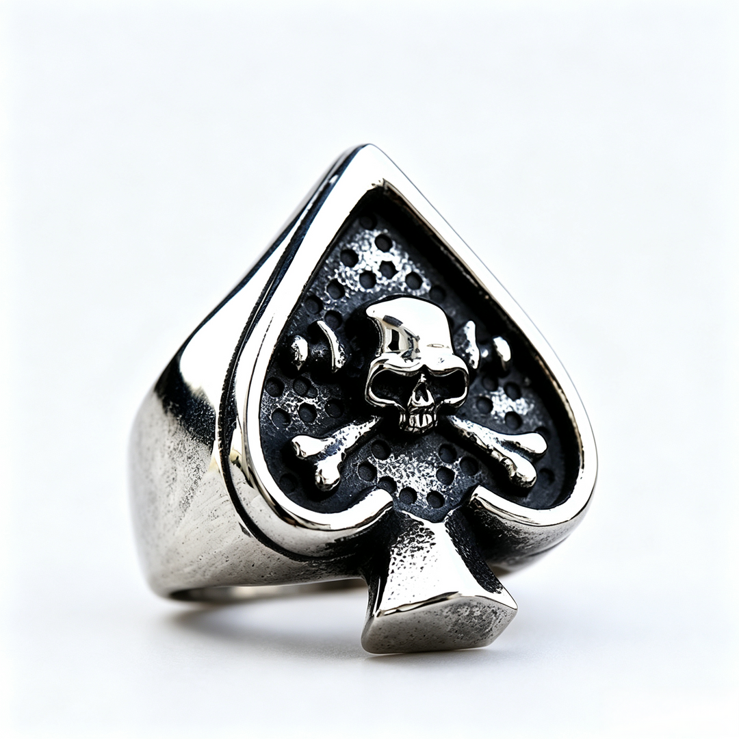 Vintage-Style Ace of Spades Skull Signet Ring