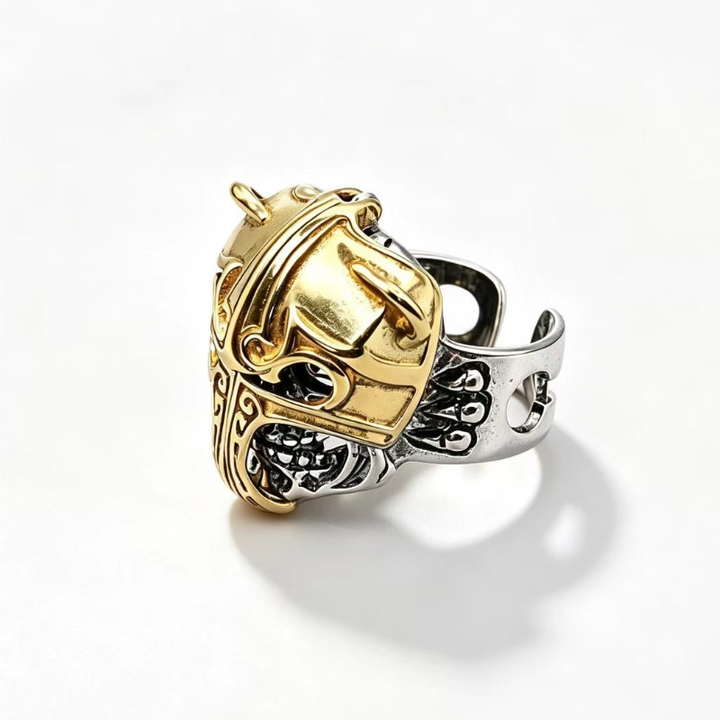 Gothic-Style Helmet Skull Ring