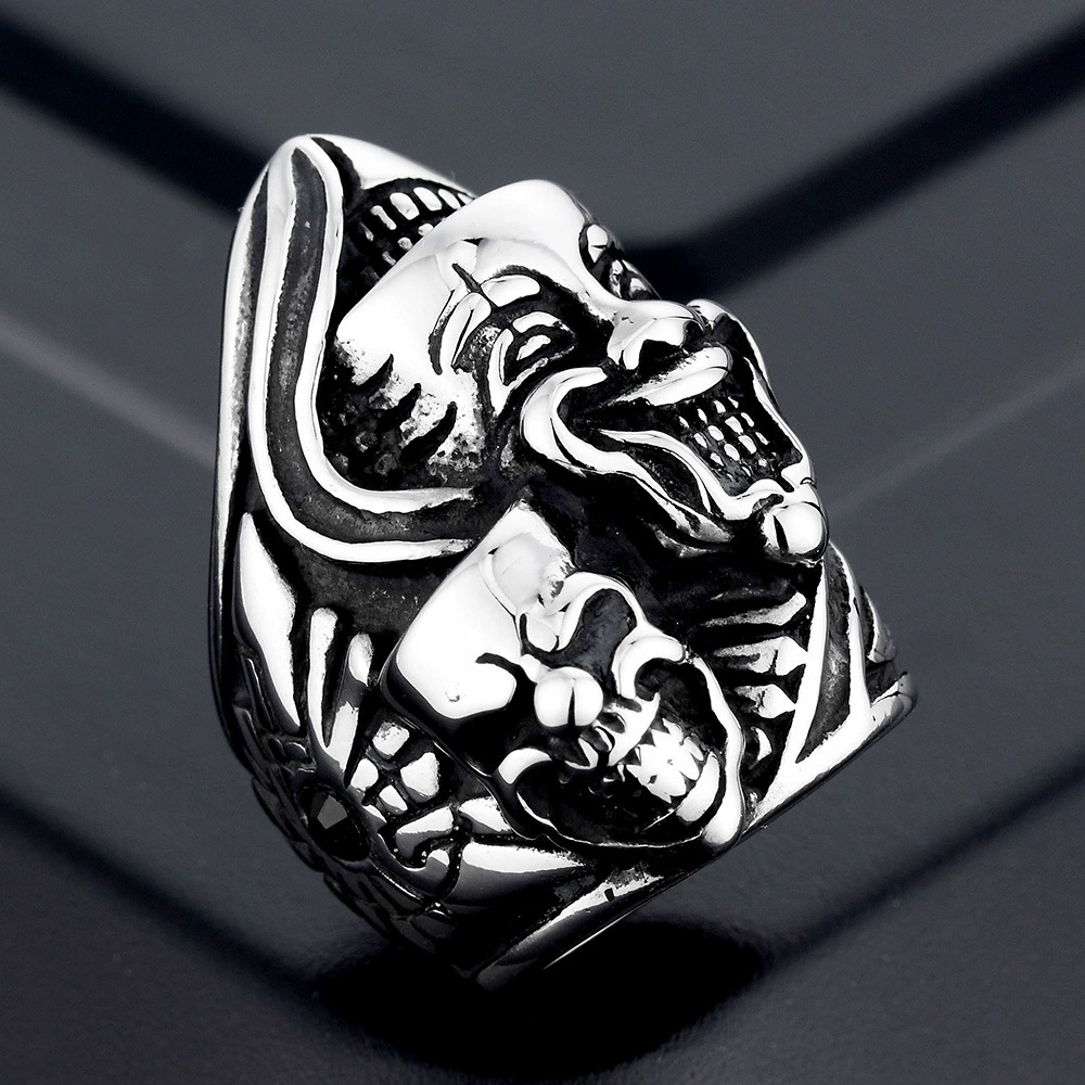 Dual Face Clown Skull Gothic Biker Ring