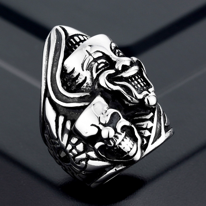 Dual Face Clown Skull Gothic Biker Ring