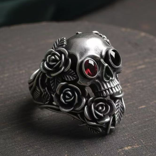 Vintage Rose Skull Gem Band