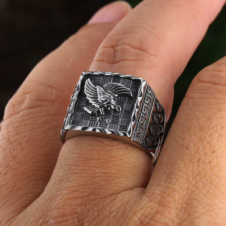 Retro Flying Eagle Biker Statement Signet Ring