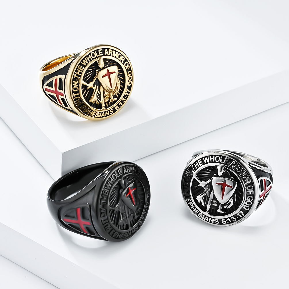 Engraved Warrior Cross Signet Ring
