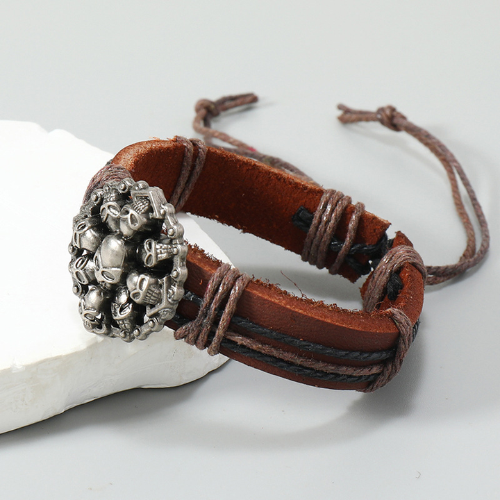 Gothic Multi Skull Rock Retro Leather Wrap Bracelet
