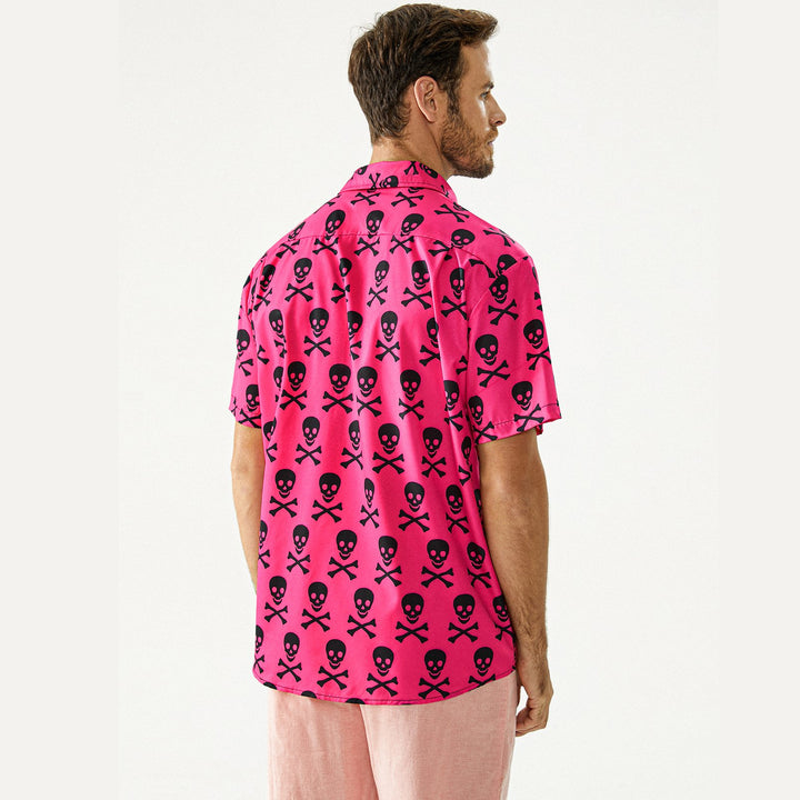 Fun skull chest pocket short-sleeved Hawaiian shirt