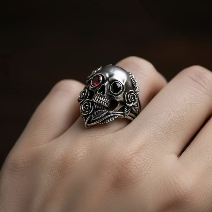 Vintage Rose Skull Gem Band
