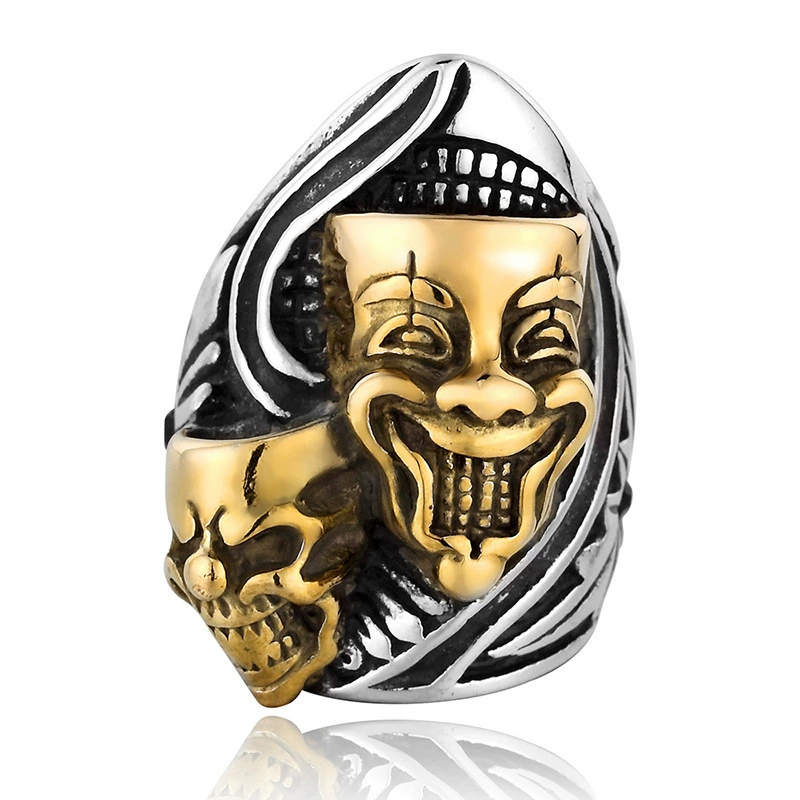 Dual Face Clown Skull Gothic Biker Ring