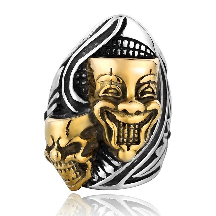 Dual Face Clown Skull Gothic Biker Ring