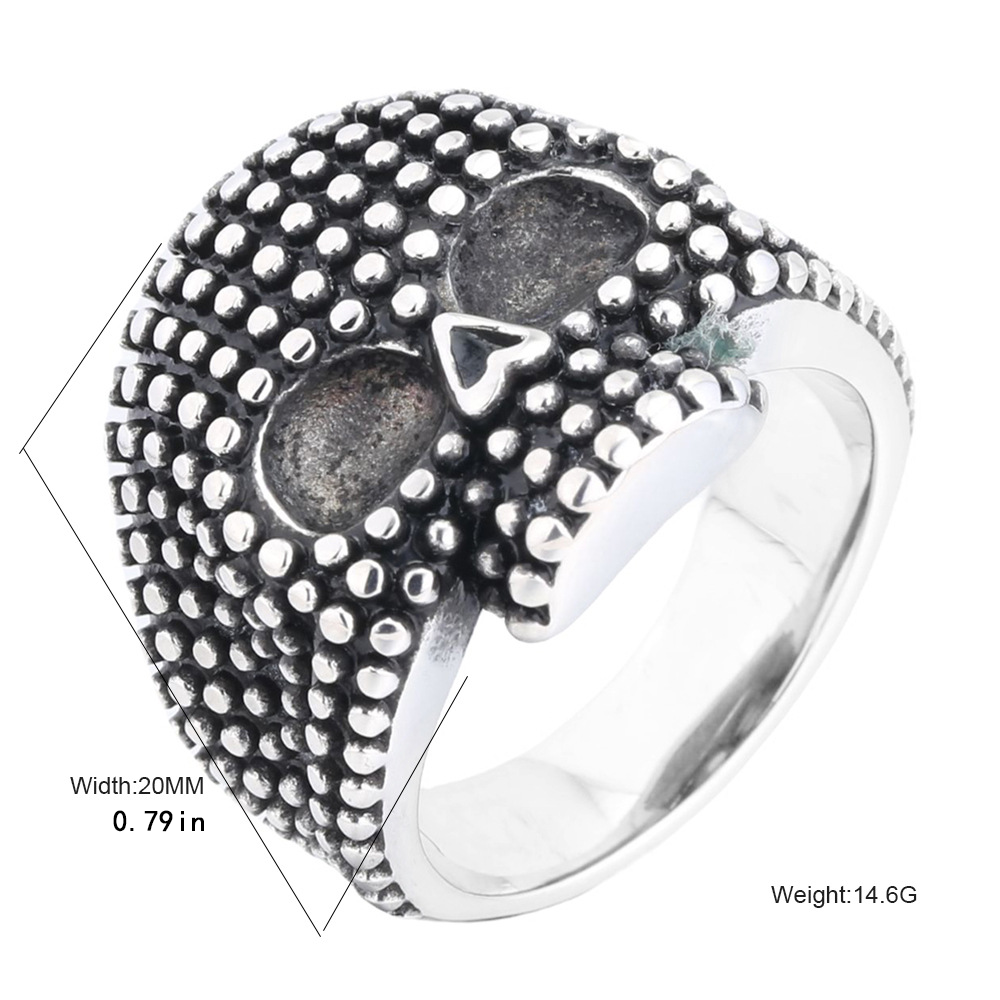Retro Dot‑Embossed Skull Gothic Biker Statement Ring