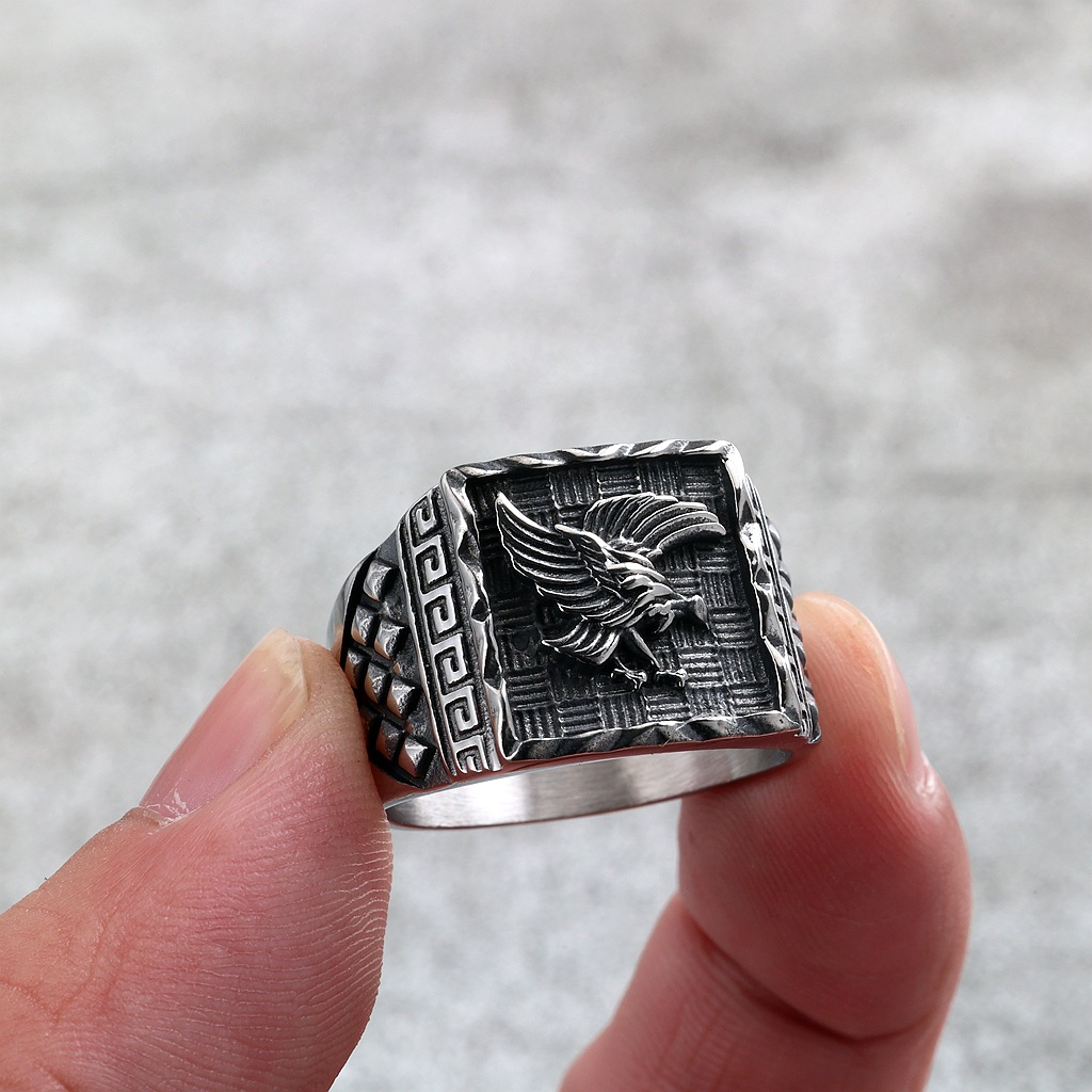 Retro Flying Eagle Biker Statement Signet Ring