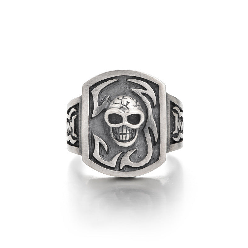 925 Sterling Silver Outlaw Skull Insignia Ring