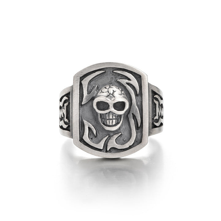 925 Sterling Silver Outlaw Skull Insignia Ring