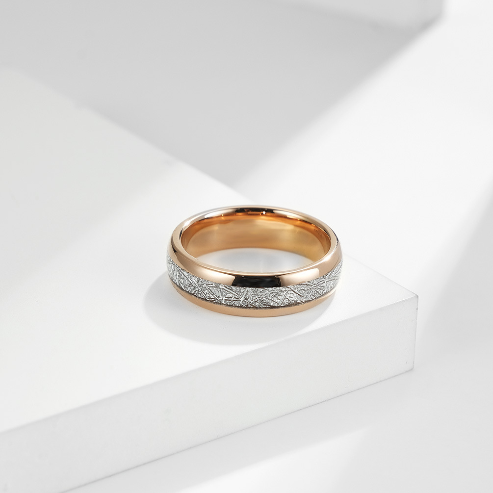 Domed Meteorite Grain Inlay Fashion Band Ring