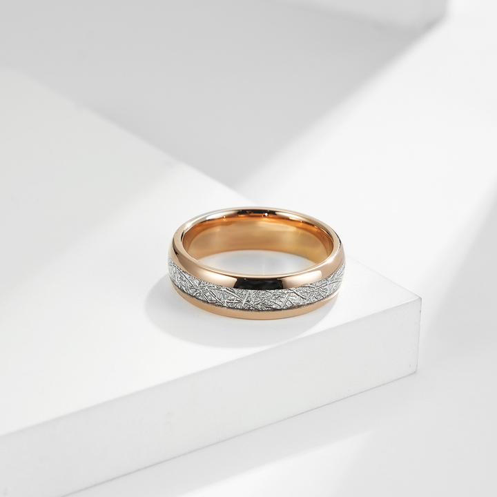 Domed Meteorite Grain Inlay Fashion Band Ring