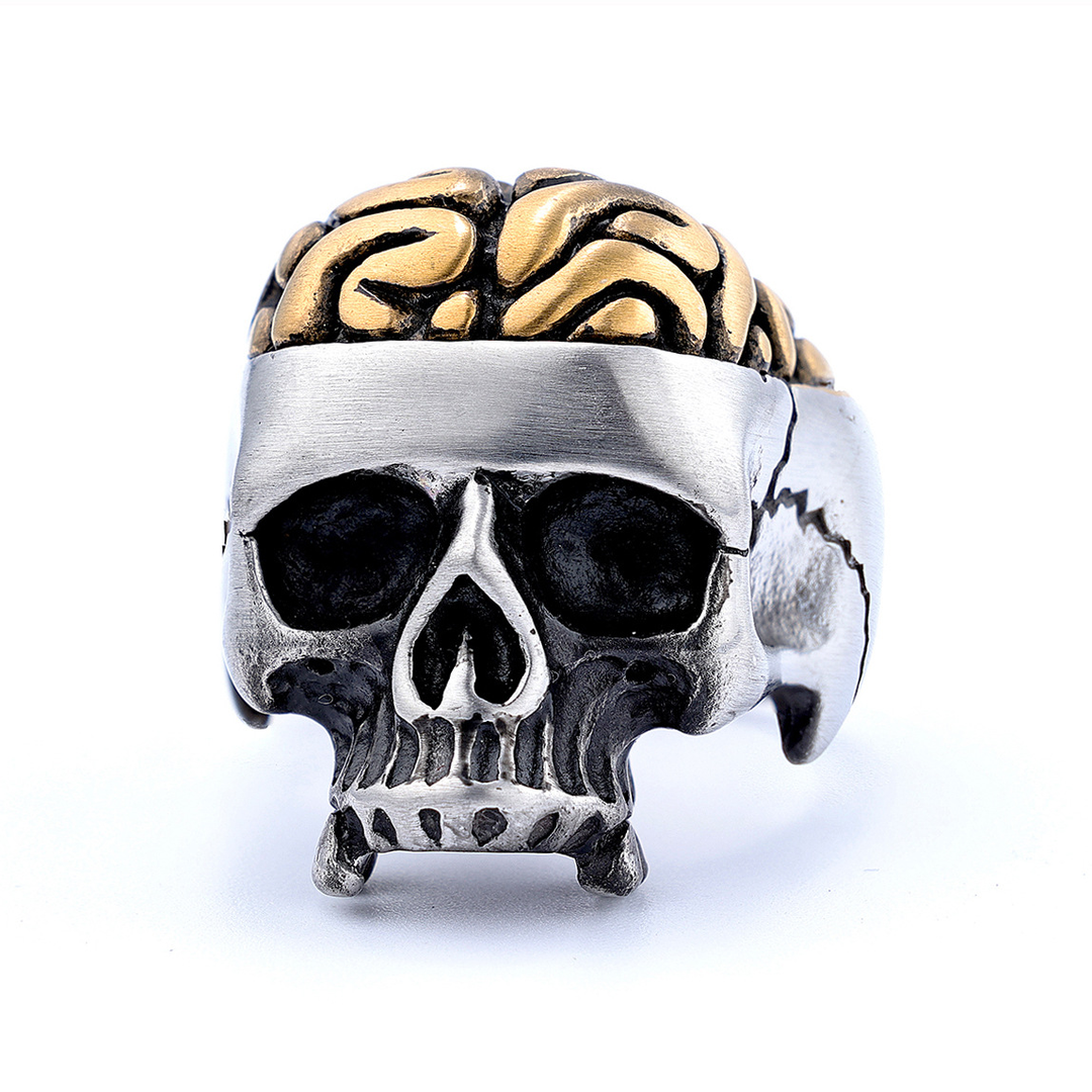 Retro Punk Open‑Brain Skull Gothic Biker Ring