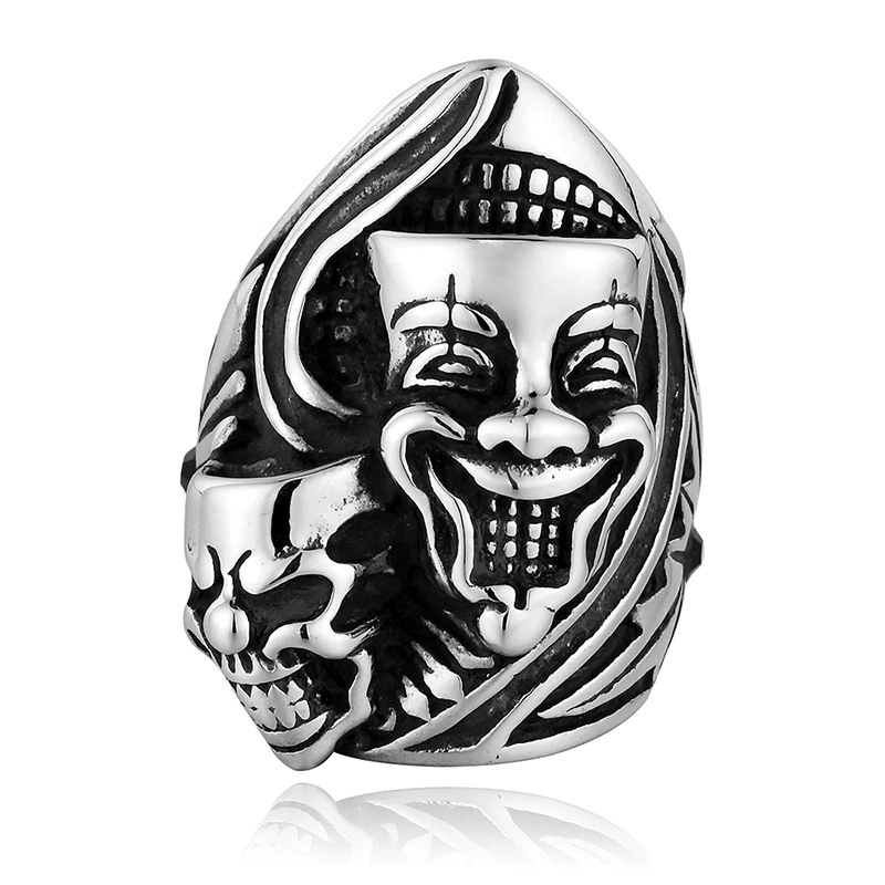 Dual Face Clown Skull Gothic Biker Ring