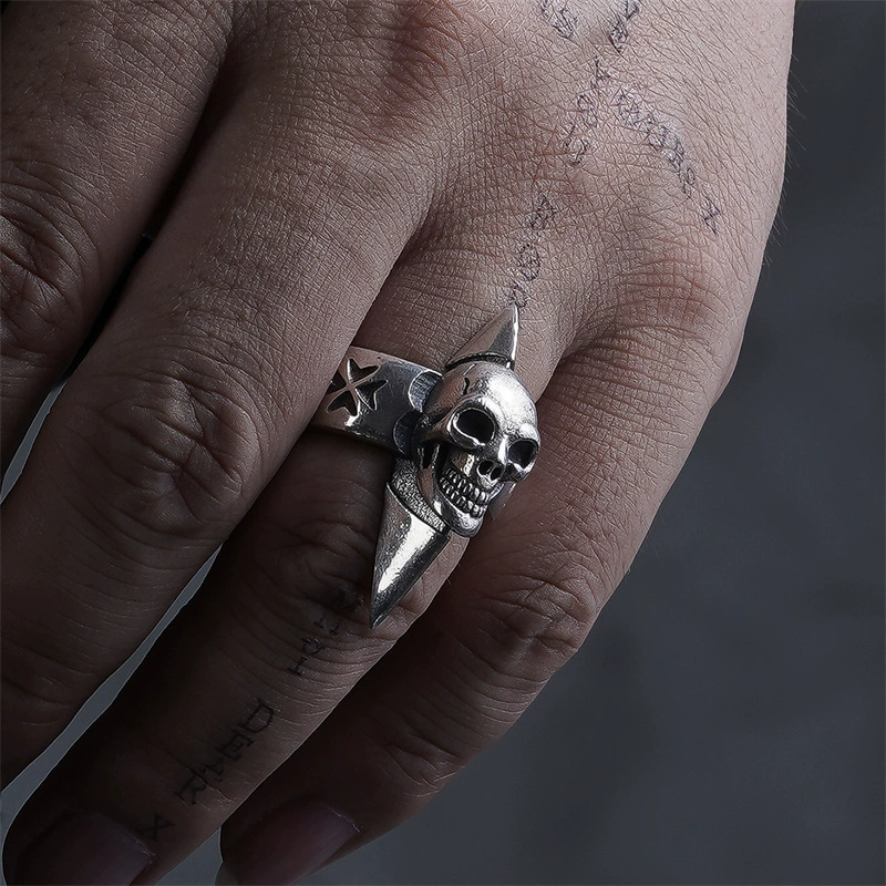 Retro Spiked Skull Motorcycle Style Ring
