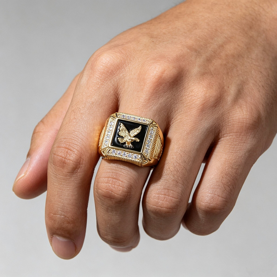 Men Classic Flying Eagle Square Signet Jewelry Ring