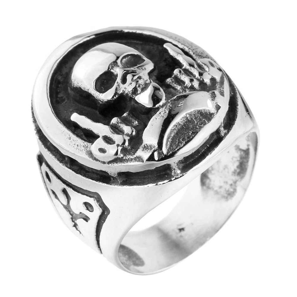 Punk Motorcycle Skull Cross Metal Ring