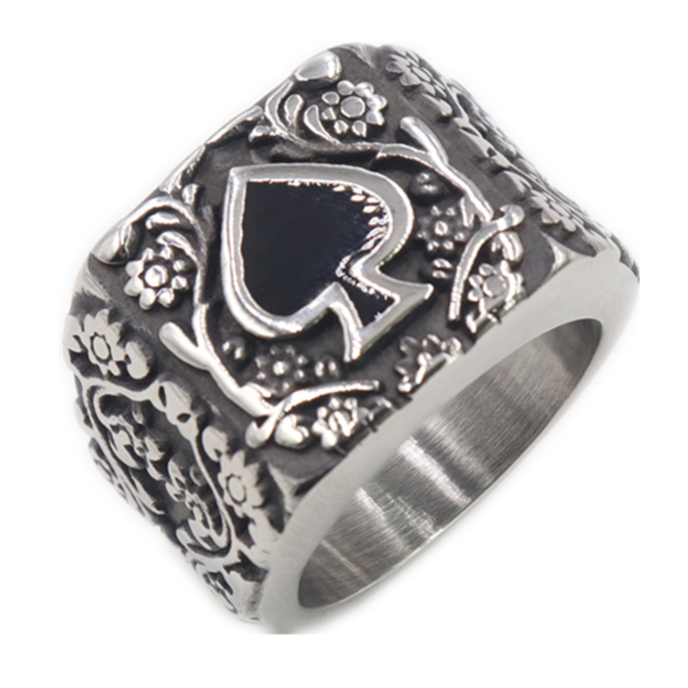 Floral Engraved Spade Symbol Statement Biker Signet Ring