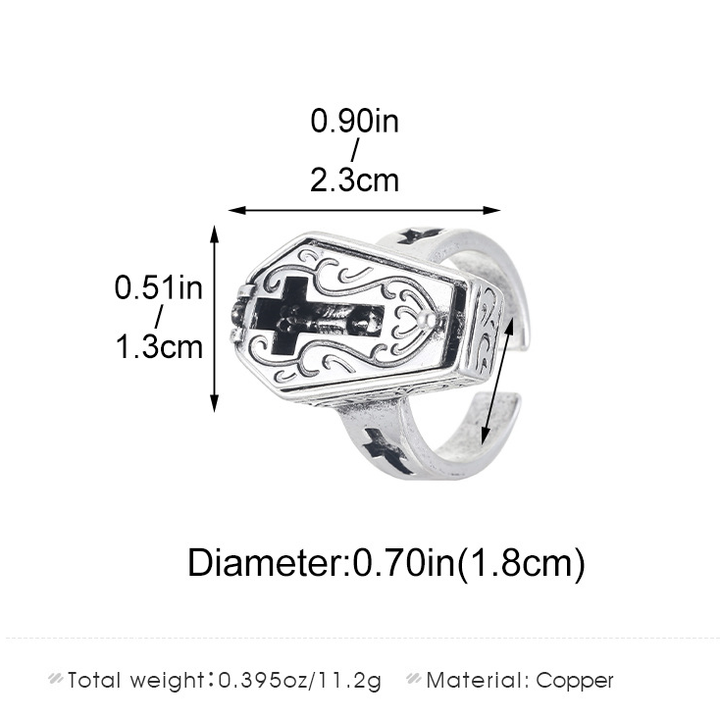 Retro Cross Engraved Coffin Ring