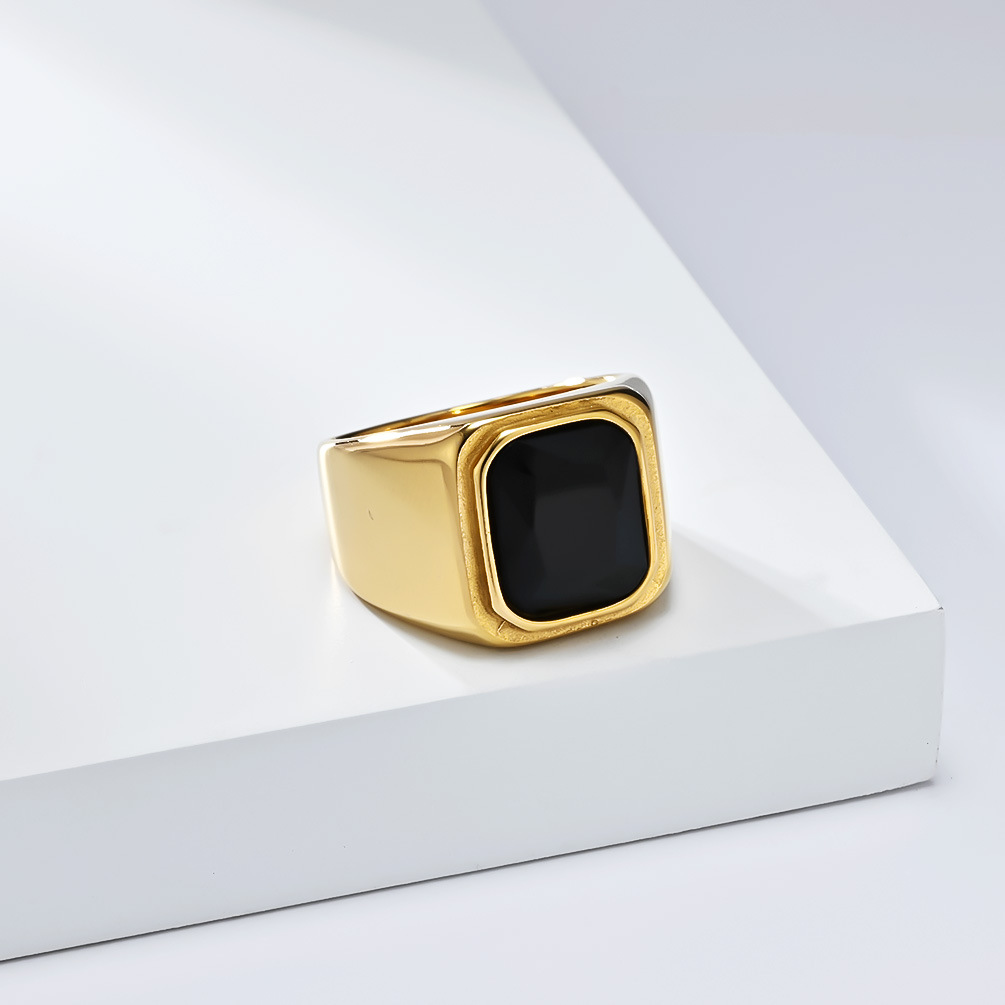 Cushion Cut Crystal Inlay Mens Statement Ring