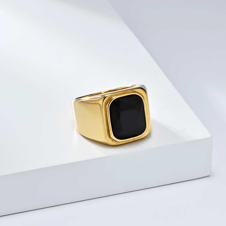 Cushion Cut Crystal Inlay Mens Statement Ring