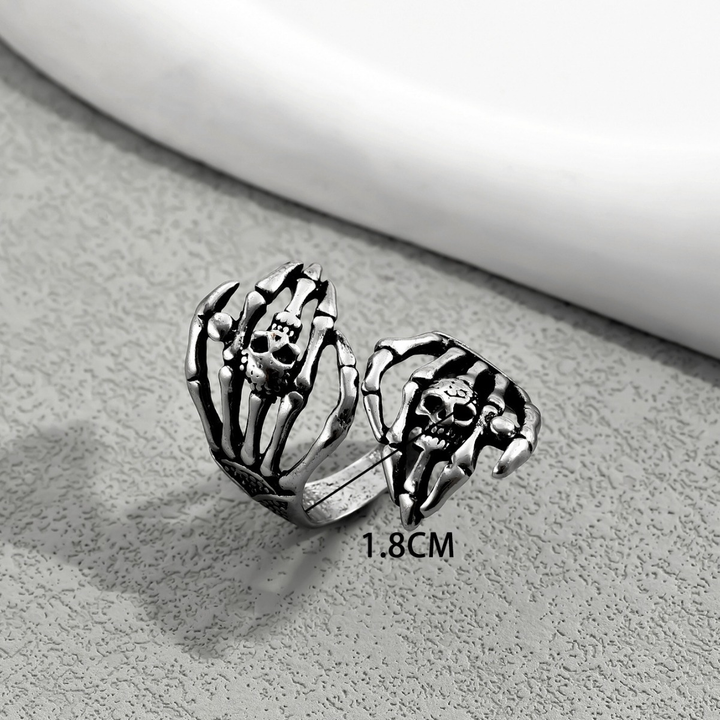 Double Skull Hand Adjustable Opening Punk Ring