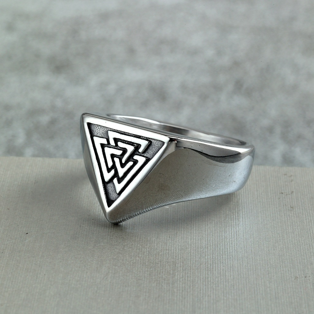 Triangle Interwoven Knot Mens Statement Signet Ring